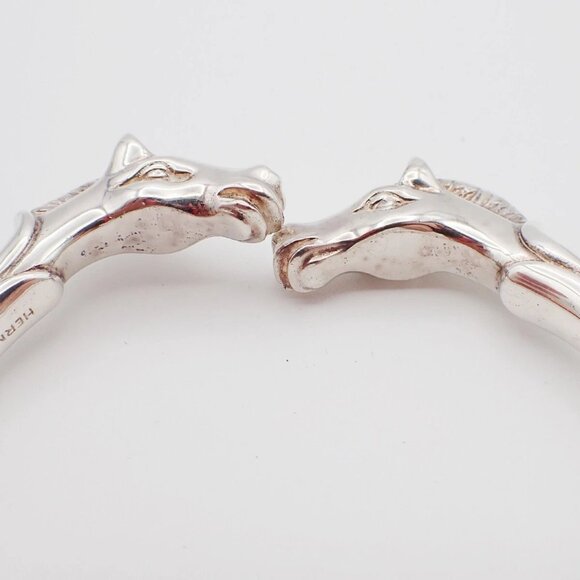 HERMES Logo Cheval Double Horse Head Bangle Bracelet Silver Accessory - Picture 9 of 16